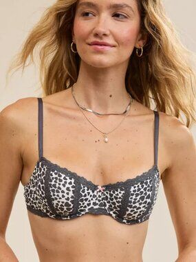 Aerie Black & White Heart-Print Lace-Trim Balconette Bra 32DD